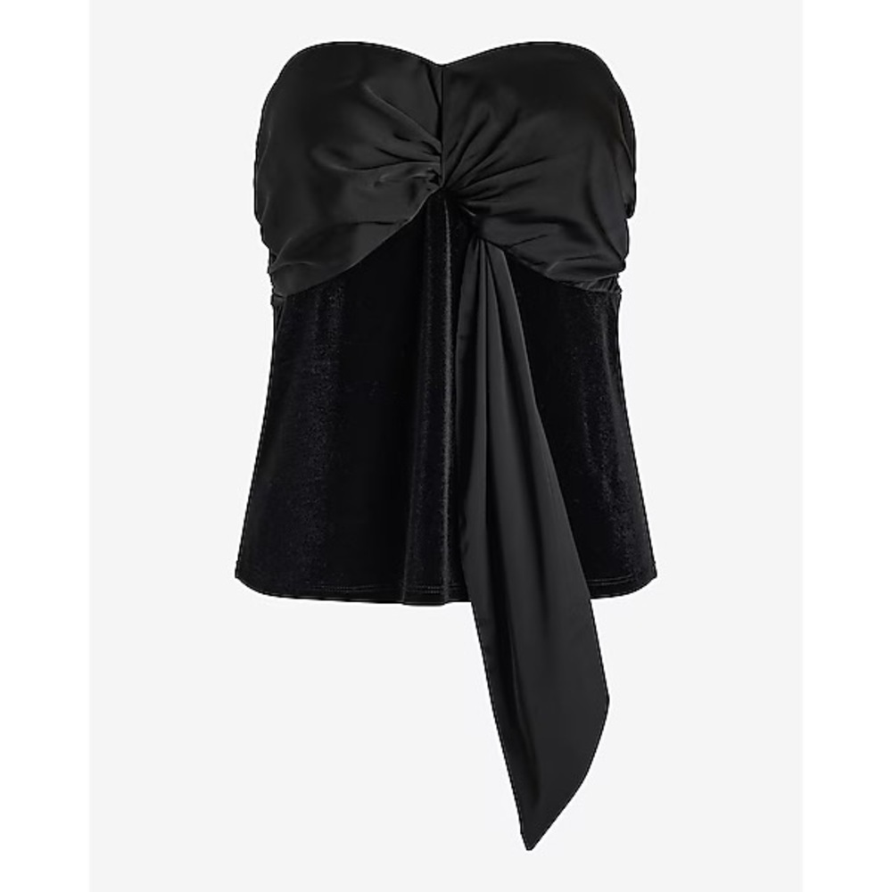Express Black Satin Velvet Strapless Tucked Bow Tube Top